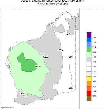 probability of exceeding median rainfall - click on the map for a larger version of the map