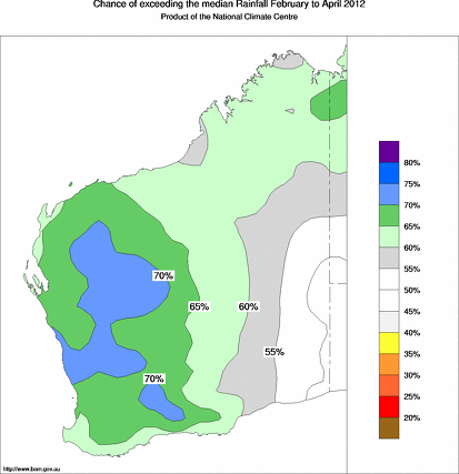 probability of exceeding median rainfall - click on the map for a larger version of the map