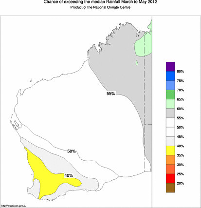 probability of exceeding median rainfall - click on the map for a larger version of the map