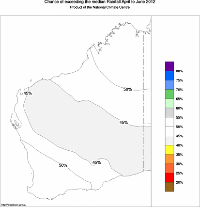 probability of exceeding median rainfall - click on the map for a larger version of the map