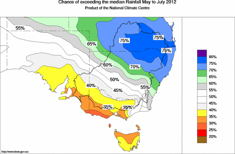 probability of exceeding median rainfall - click on the map for a larger version of the map