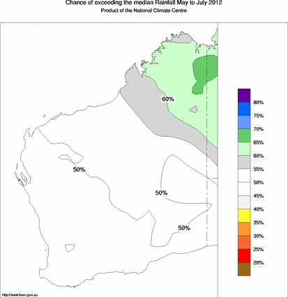 probability of exceeding median rainfall - click on the map for a larger version of the map