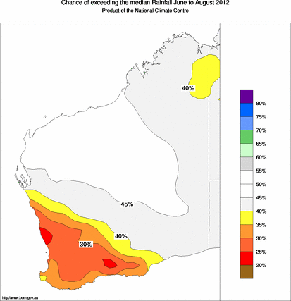 probability of exceeding median rainfall - click on the map for a larger version of the map