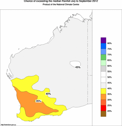 probability of exceeding median rainfall - click on the map for a larger version of the map