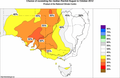 probability of exceeding median rainfall - click on the map for a larger version of the map