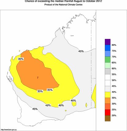 probability of exceeding median rainfall - click on the map for a larger version of the map