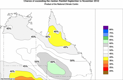 probability of exceeding median rainfall - click on the map for a larger version of the map
