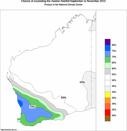probability of exceeding median rainfall - click on the map for a larger version of the map