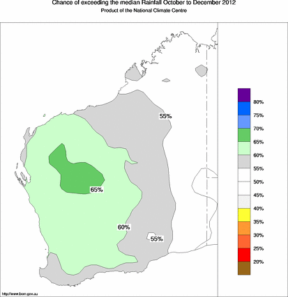 probability of exceeding median rainfall - click on the map for a larger version of the map