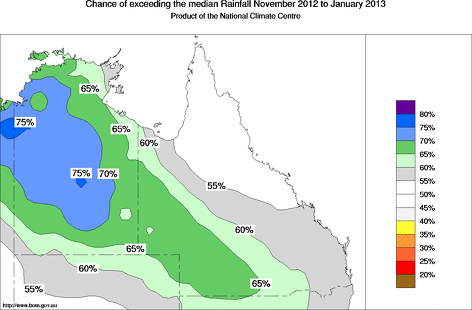 probability of exceeding median rainfall - click on the map for a larger version of the map