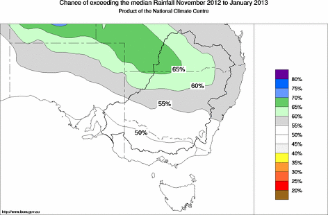 probability of exceeding median rainfall - click on the map for a larger version of the map