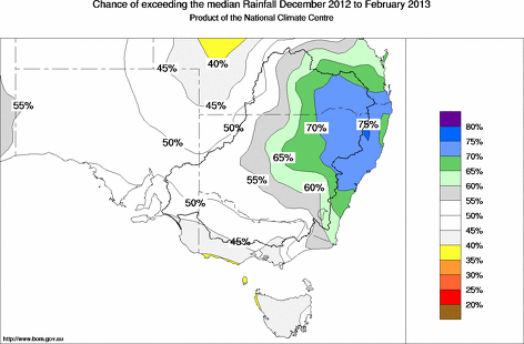 probability of exceeding median rainfall - click on the map for a larger version of the map