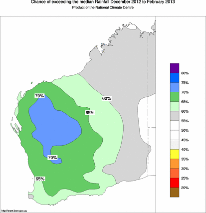 probability of exceeding median rainfall - click on the map for a larger version of the map
