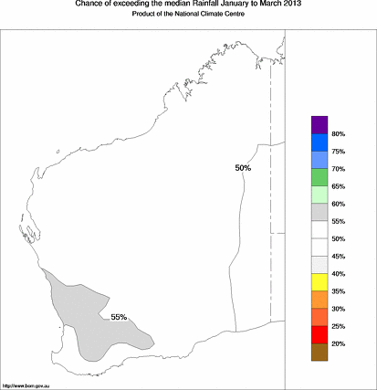 probability of exceeding median rainfall - click on the map for a larger version of the map
