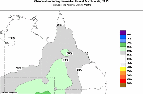 probability of exceeding median rainfall - click on the map for a larger version of the map