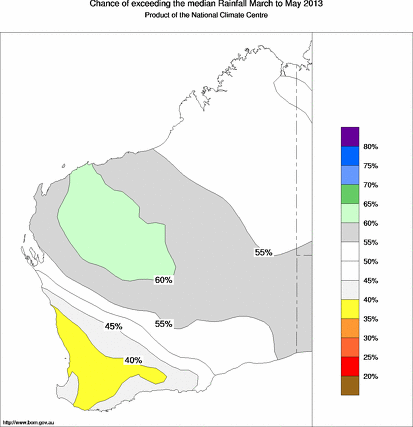 probability of exceeding median rainfall - click on the map for a larger version of the map