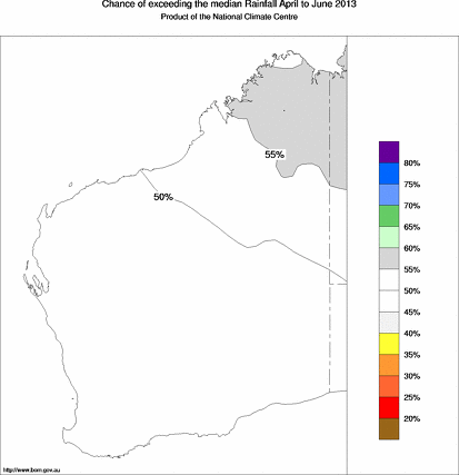probability of exceeding median rainfall - click on the map for a larger version of the map