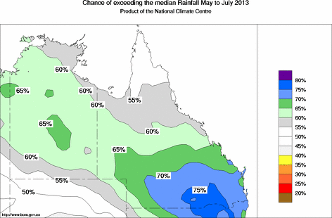 probability of exceeding median rainfall - click on the map for a larger version of the map