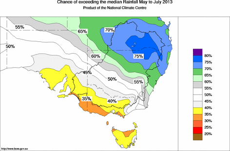 probability of exceeding median rainfall - click on the map for a larger version of the map