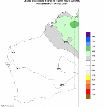probability of exceeding median rainfall - click on the map for a larger version of the map