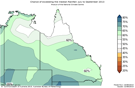 Probability of exceeding median rainfall - click on the map for a larger version
