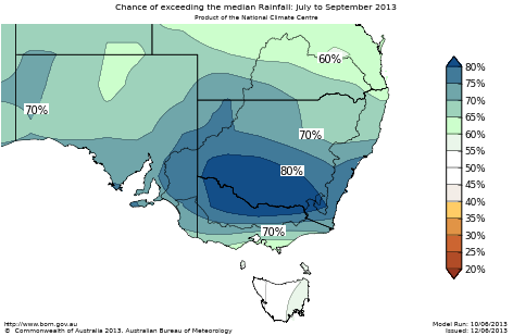 Probability of exceeding median rainfall - click on the map for a larger version