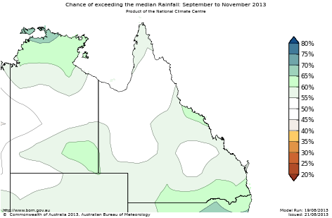 Probability of exceeding median rainfall - click on the map for a larger version