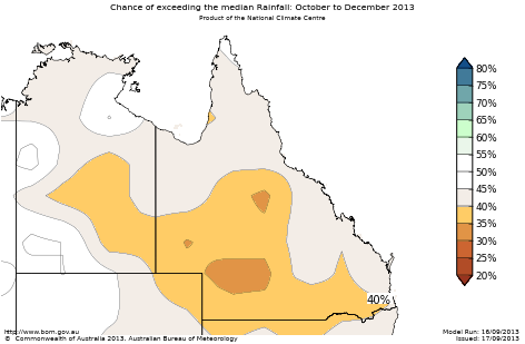 Probability of exceeding median rainfall - click on the map for a larger version