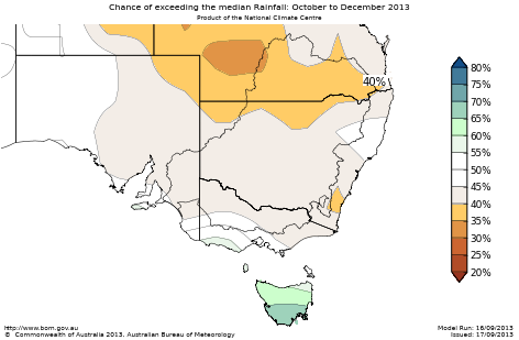 Probability of exceeding median rainfall - click on the map for a larger version