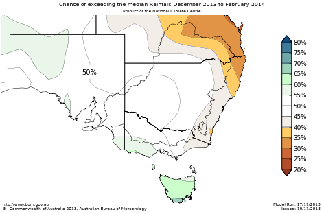 Probability of exceeding median rainfall - click on the map for a larger version