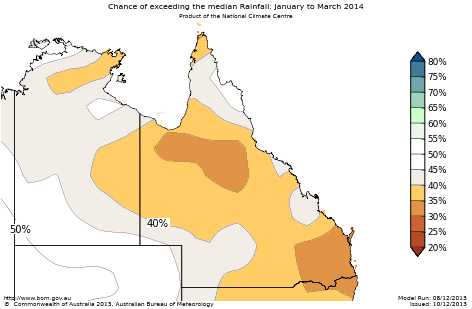 Probability of exceeding median rainfall - click on the map for a larger version