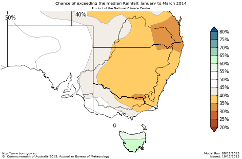 Probability of exceeding median rainfall - click on the map for a larger version