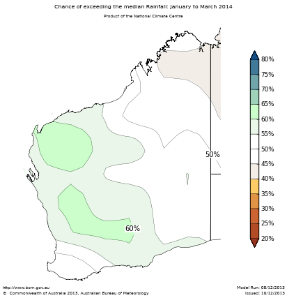 Probability of exceeding median rainfall - click on the map for a larger version