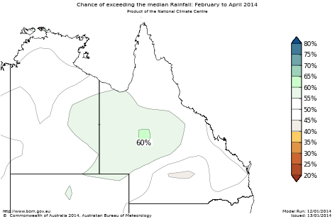 Probability of exceeding median rainfall - click on the map for a larger version