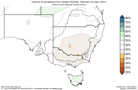 Probability of exceeding median rainfall - click on the map for a larger version