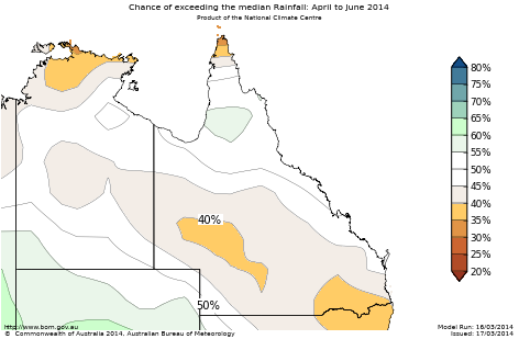 Probability of exceeding median rainfall - click on the map for a larger version