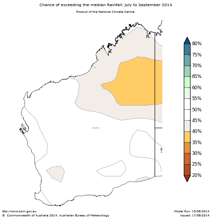 Probability of exceeding median rainfall - click on the map for a larger version