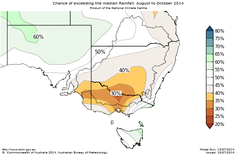 Probability of exceeding median rainfall - click on the map for a larger version
