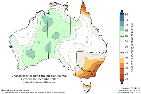 Probability of exceeding median rainfall - click on the map for a larger version