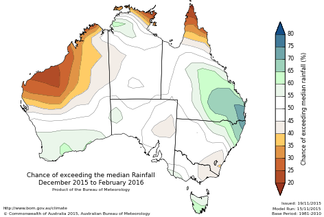 Probability of exceeding median rainfall - click on the map for a larger version