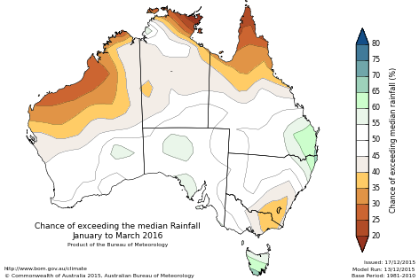 Probability of exceeding median rainfall - click on the map for a larger version