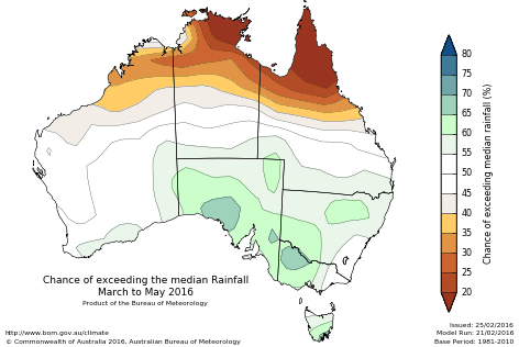 Probability of exceeding median rainfall - click on the map for a larger version