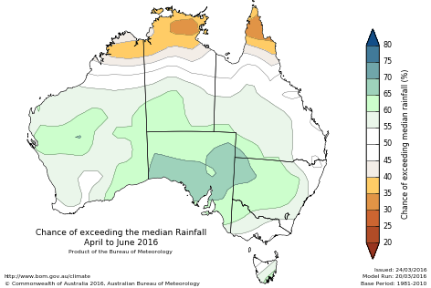 Probability of exceeding median rainfall - click on the map for a larger version