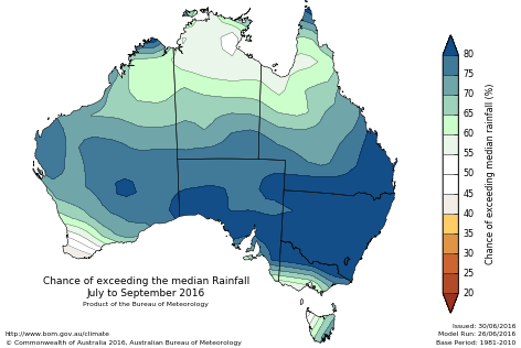 Probability of exceeding median rainfall - click on the map for a larger version