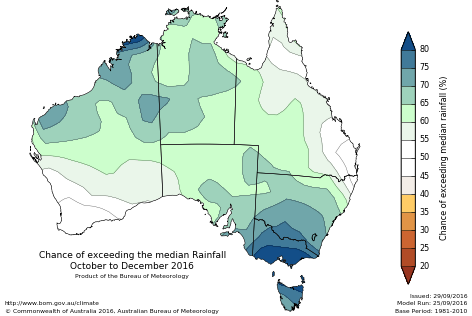 Probability of exceeding median rainfall - click on the map for a larger version