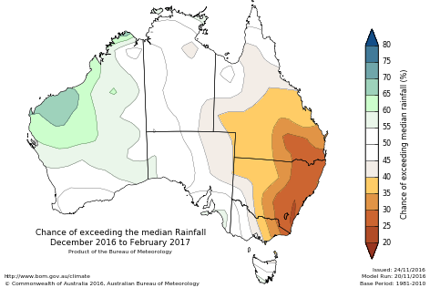 Probability of exceeding median rainfall - click on the map for a larger version