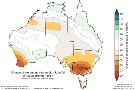 Probability of exceeding median rainfall - click on the map for a larger version