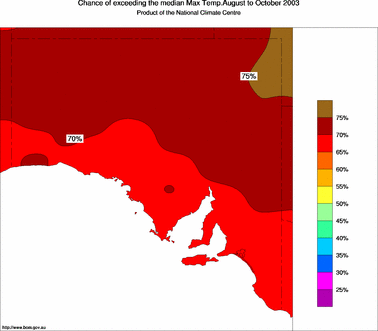 probability of exceeding median maximum temperature - click on the image for a larger version of the map