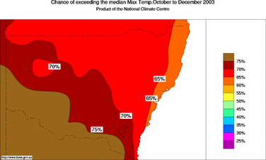 probability of exceeding median maximum temperature - click on the image for a larger version of the map
