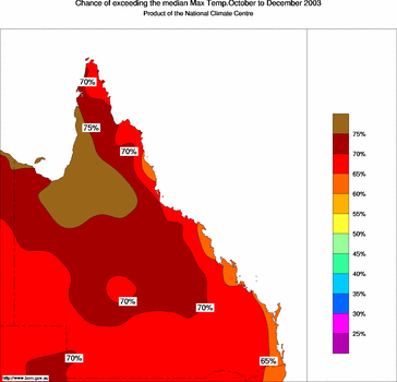 probability of exceeding median maximum temperature - click on the image for a larger version of the map